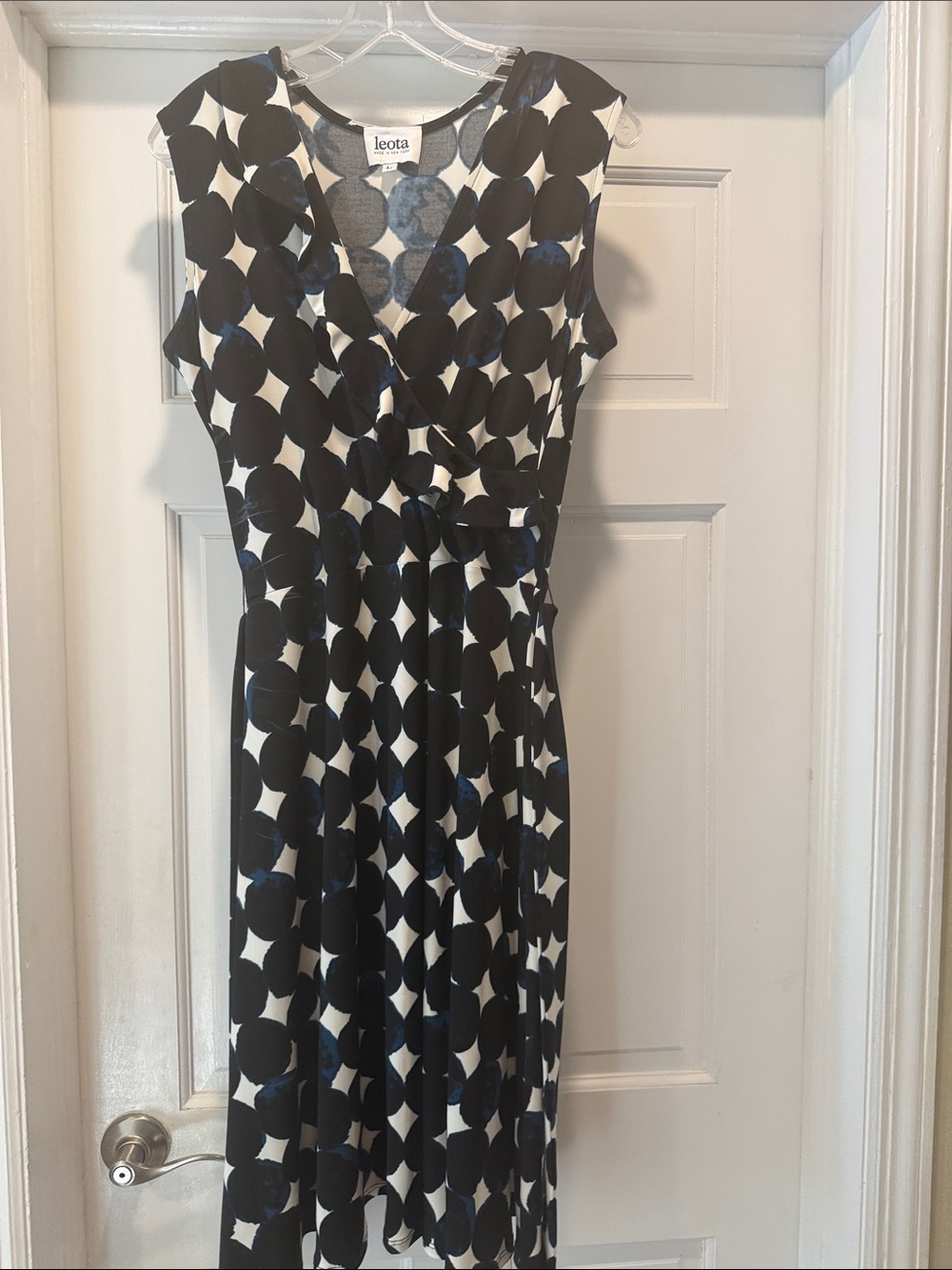 Leota Black & White Sleeveless Midi Wrap Dress